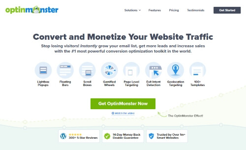 OptinMonster Homepage. Picked as one of the best marketing automation tools for small businesses.