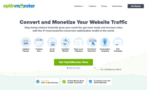 OptinMonster Homepage. Picked as one of the best marketing automation tools for small businesses.