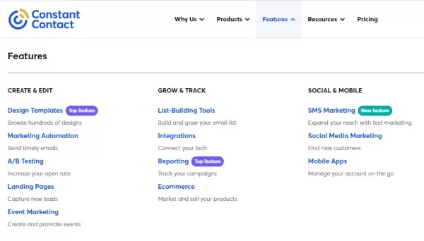 Features of Constant Contact email marketing automation