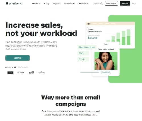 Omnisend homepage - rated on of the best marketing automation tools for small businesses