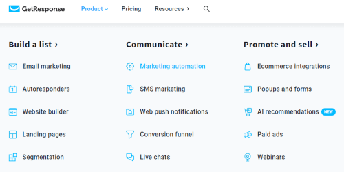 Screenshot of Getresponse. One of the best email drip campaign software rated.