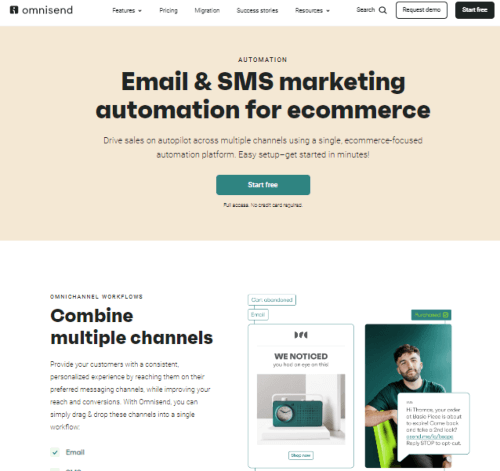 Screenshot of Omnisend. Best email drip campaign software for online stores.