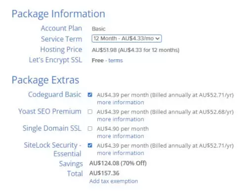 Bluehost Package information. Another step to starting a Bluehost blog.