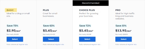 Bluehost Pricing plan.  Step 1 on how to start a WordPress blog on Bluehost