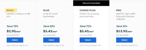 Bluehost WordPress hosting plans