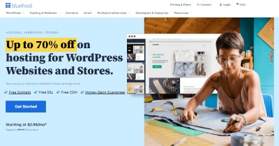 Bluehost home page. The best  blog host.