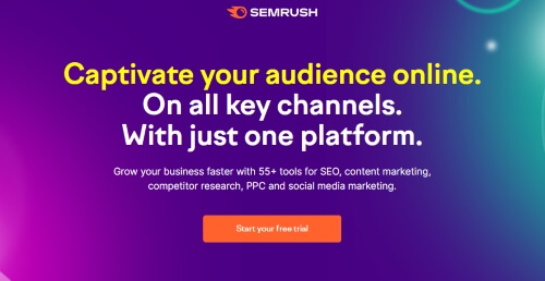 SEMRush homepage - best keyword tracking software