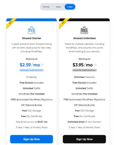Dreamhost pricing plan. One of the best Siteground alternatives.