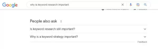 An example of a People Also Asked search for a keyword for why keyword research is important.