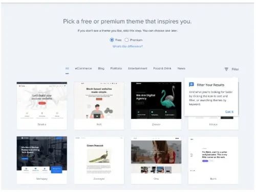 Bluehost WordPress theme for starting a blog.