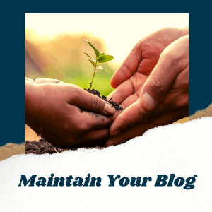 A pair of hands nurturing a plant. This section is about maintaining and regularly updating a graphic design blog for growth.a 