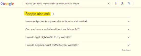 How to increase website traffic without social media using people also ask.