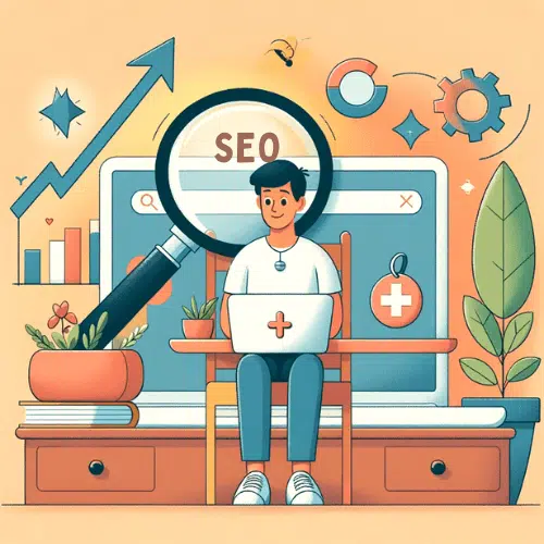 Illustration of a blogger focusing on SEO.