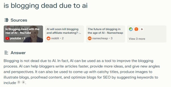 An image of Perplexity's answer to the question - Is Blogging Dead Due to AI?