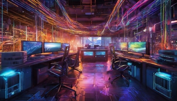 A fictional digital art of Bluehost server room. This is a Bluehost review blog.