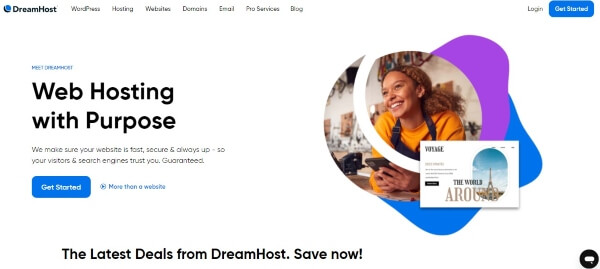 Dreamhost hosting homepage.