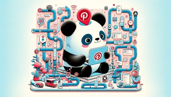 A digital art of a panda figuring out how to use Pinterest for blogging and get traffic from Pinterest.