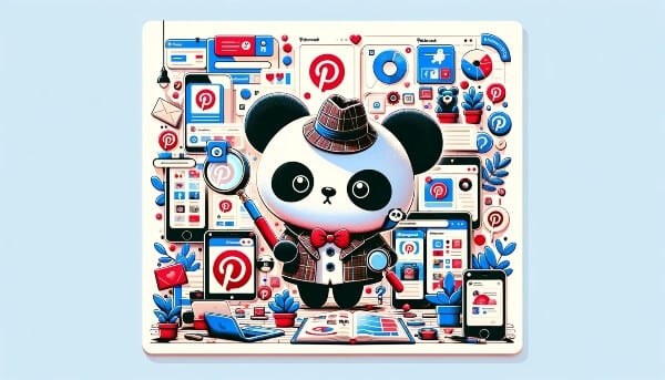 A panda conducting Pinterest keyword research for Pinterest SEO blogging.