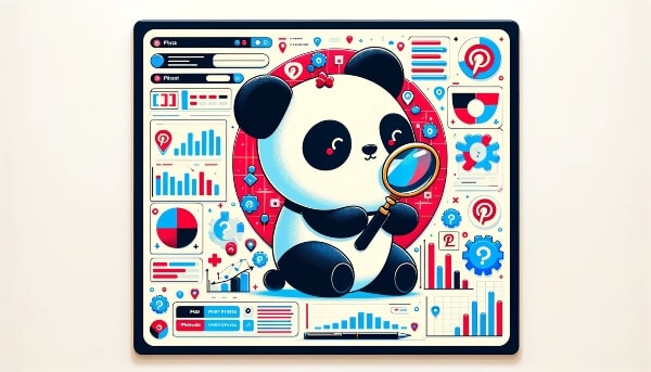 A curious panda tracking the best performing Pinterest pins.