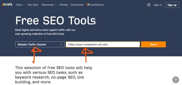 Ahrefs free website traffic checker tool for your photography blog.