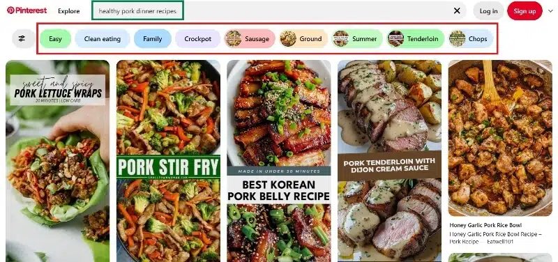 Screen shot on how to use Pinterest keywords with Pinterest search bar,
