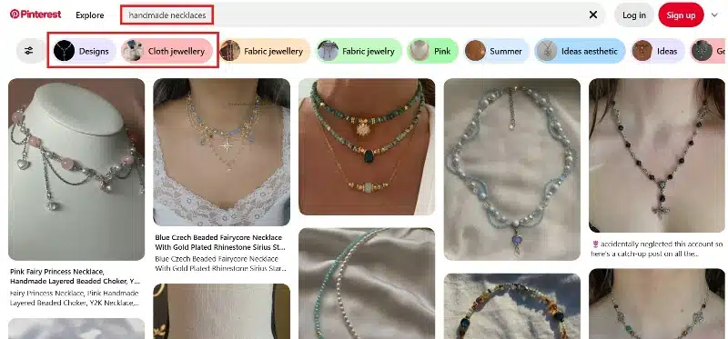 Screen shot on how to use Pinterest keywords with Pinterest search bar. An example of finding top search terms in the niche.