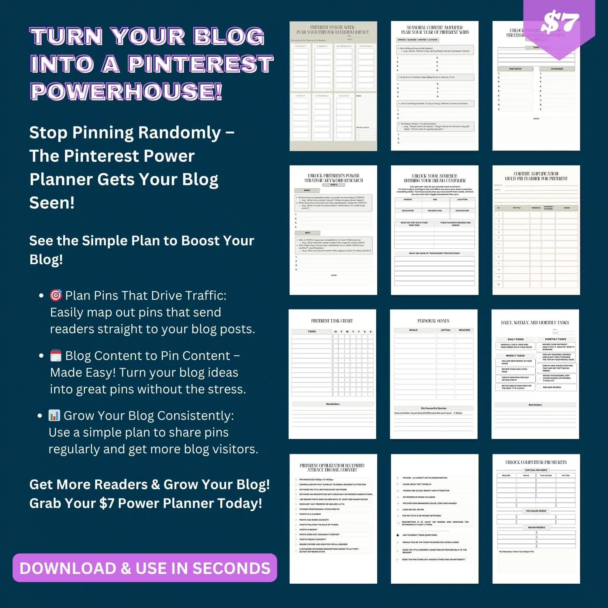 The Pinterest Power Planner for Pinterest bloggers. A digital download.